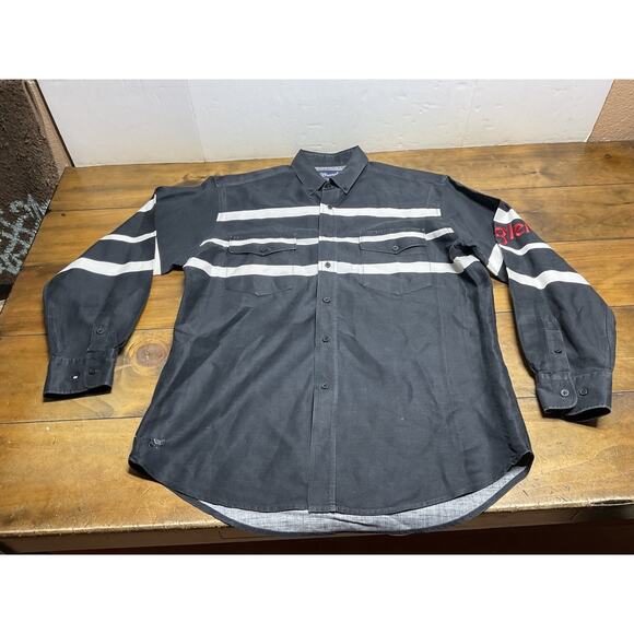 VTG Wrangler Shirt Mens Black Rodeo Spellout Long Sleeve XL Western Rodeo - Picture 1 of 13